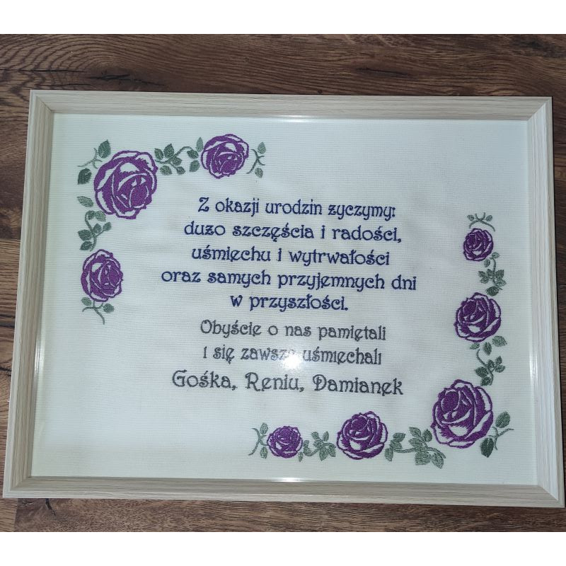 Obraz haftowany z życzeniami 30x40