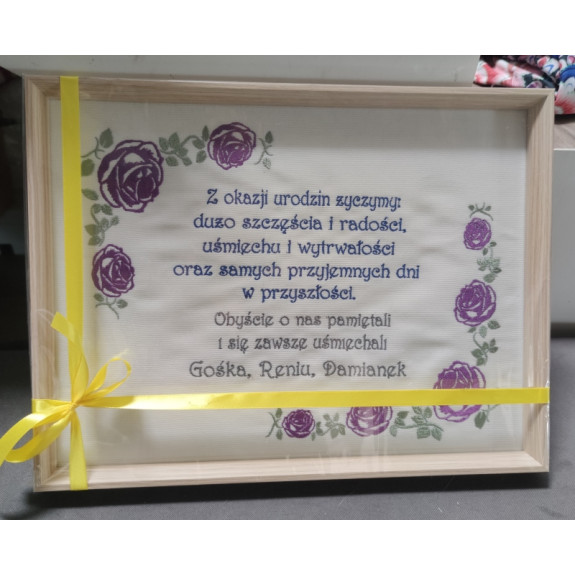 Obraz haftowany z życzeniami 30x40