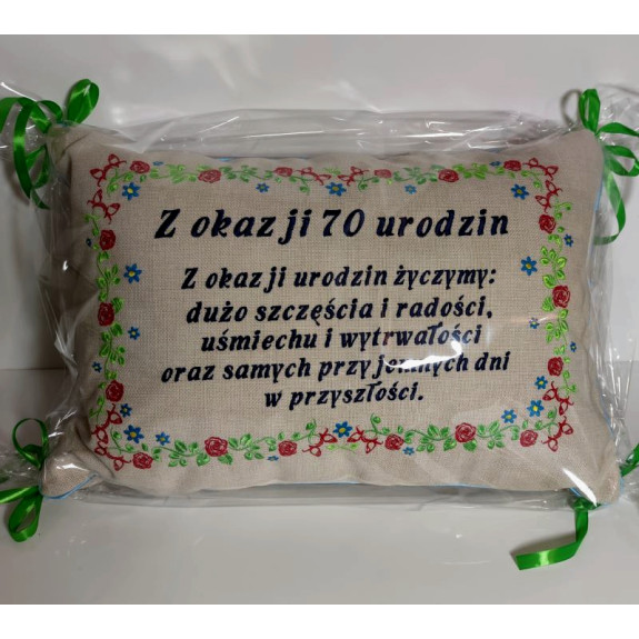 Poduszka 40x60 z życzeniami w oprawie kwiatowej