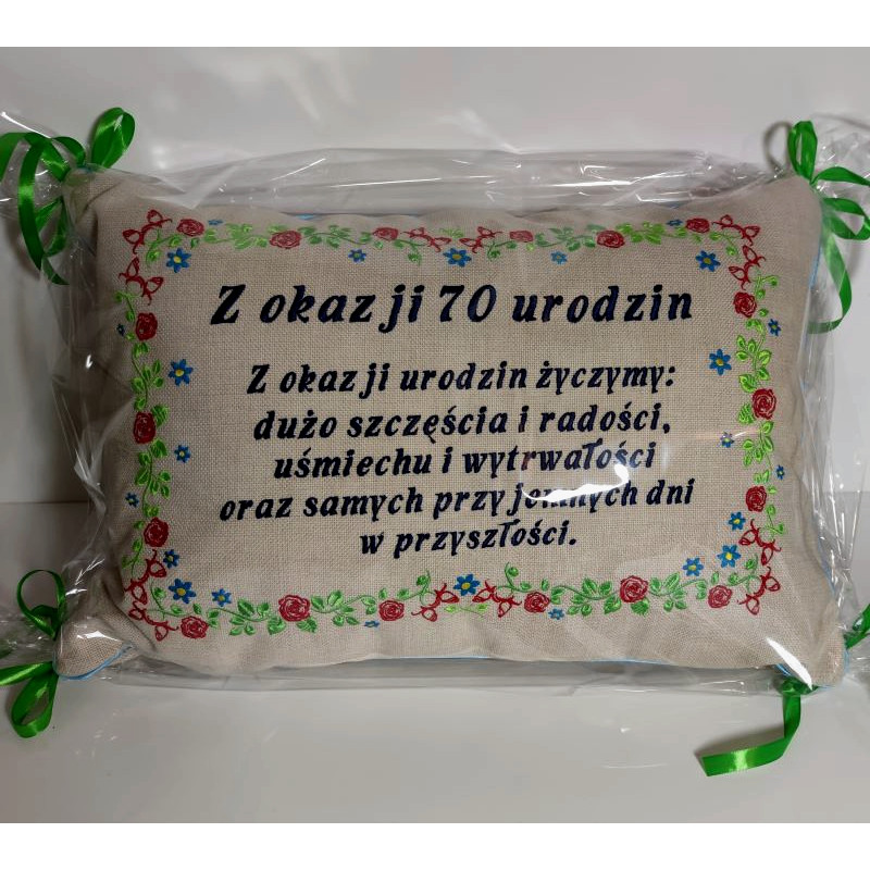 Poduszka 40x60 z życzeniami w oprawie kwiatowej