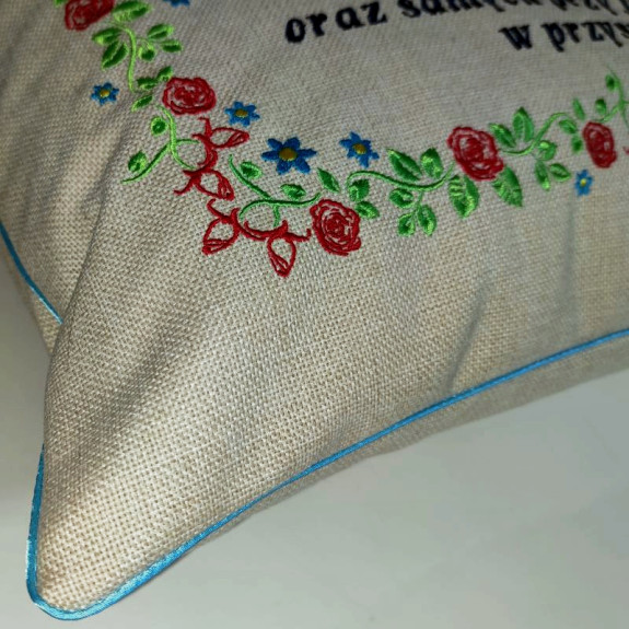 Poduszka 40x60 z życzeniami w oprawie kwiatowej